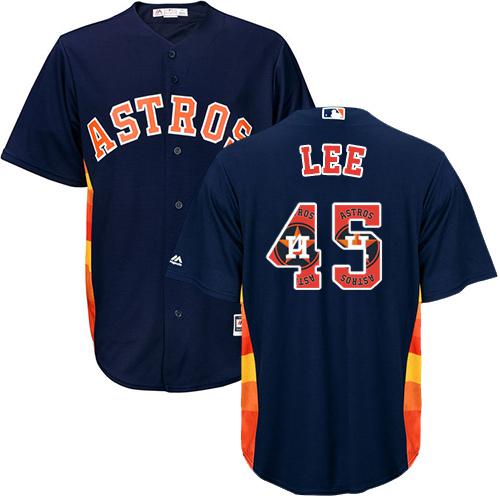 Astros #45 Carlos Lee Navy Blue Team Logo Fashion Stitched MLB Jersey - Click Image to Close